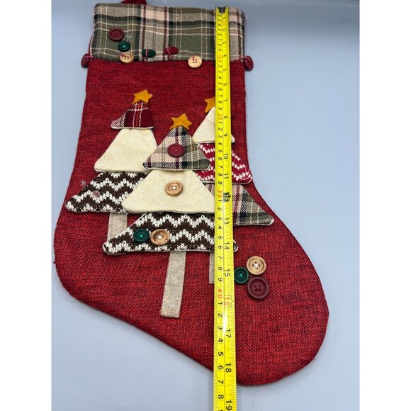 Dan Dee Christmas Stocking Trees & Buttons Red Natural Hygge Sewing Rustic - Picture 5 of 10